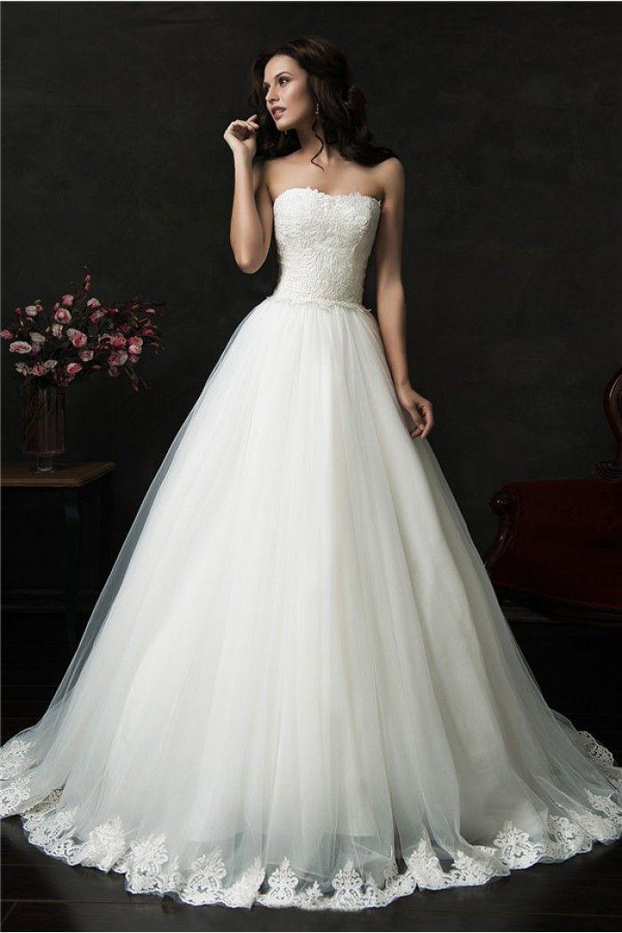 Свадьба - Beautiful Ball Gown Strapless V Back Tulle Lace Wedding Dress