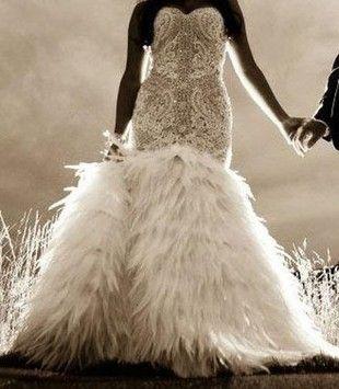 Hochzeit - Mermaid Swarovski Crystal & Lace Feather Dress Wedding Dress