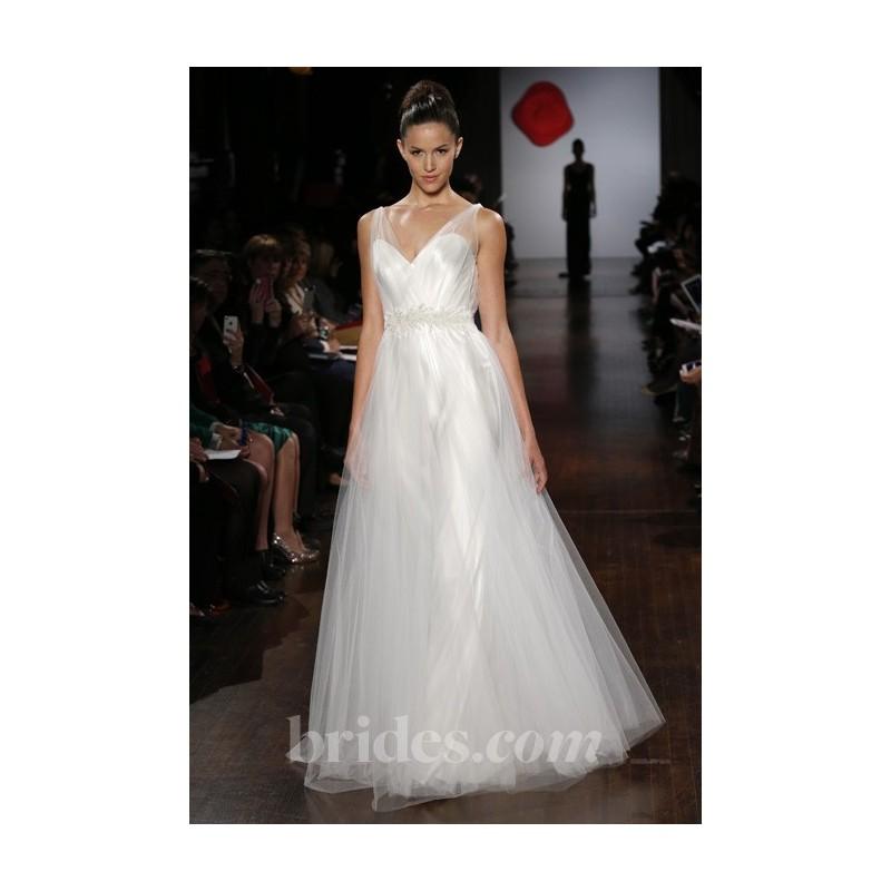Hochzeit - Austin Scarlett - Fall 2013 - Willow Satin Crepe Sheath Wedding Dress with a V-Neckline and Tulle Illusion Overlay - Stunning Cheap Wedding Dresses
