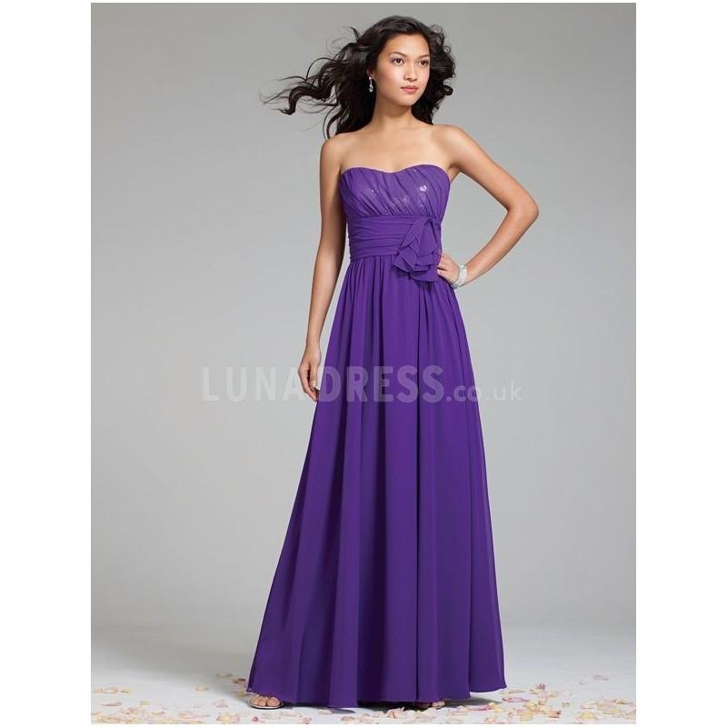 Hochzeit - Floor Length A line Strapless Chiffon With Ruching Purple Bridesmaids Dress - Compelling Wedding Dresses