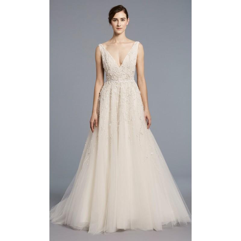 Mariage - Anne Barge Spring/Summer 2018 Francoise Beading Champagne Aline Court Train Tulle V-Neck Sweet Sleeveless Dress For Bride - Rosy Bridesmaid Dresses