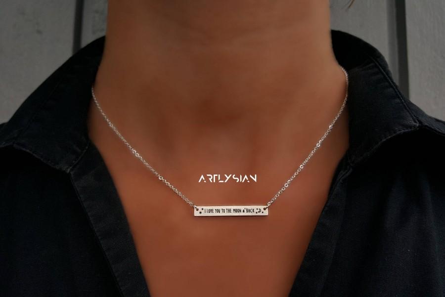 Свадьба - I love you to the moon and back necklace, To the moon jewelry, engraved moon star, the moon necklace, engraved bar necklace, lettering charm