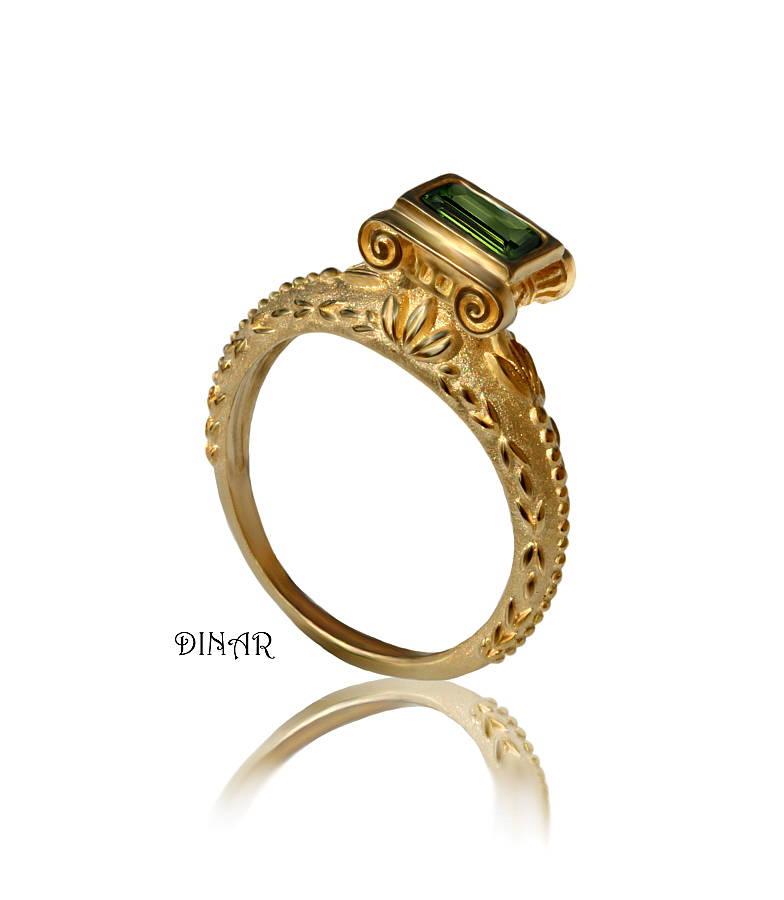زفاف - 14k Solid gold ring, Purple Amethyst engagement ring, Green Tourmaline promise ring, 18k yellow gold engagement ring, unique antique style