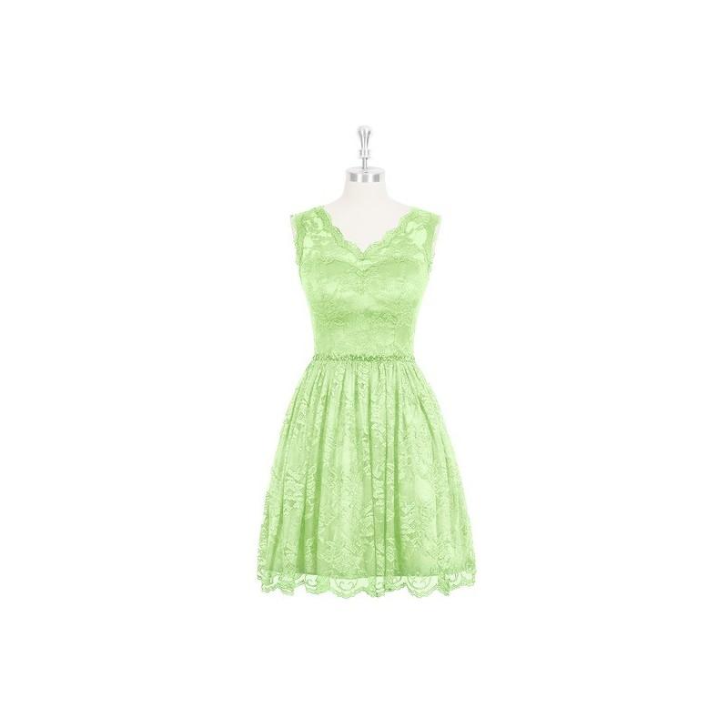 زفاف - Sage Azazie Julianne - Knee Length V Neck Illusion Lace Dress - Charming Bridesmaids Store