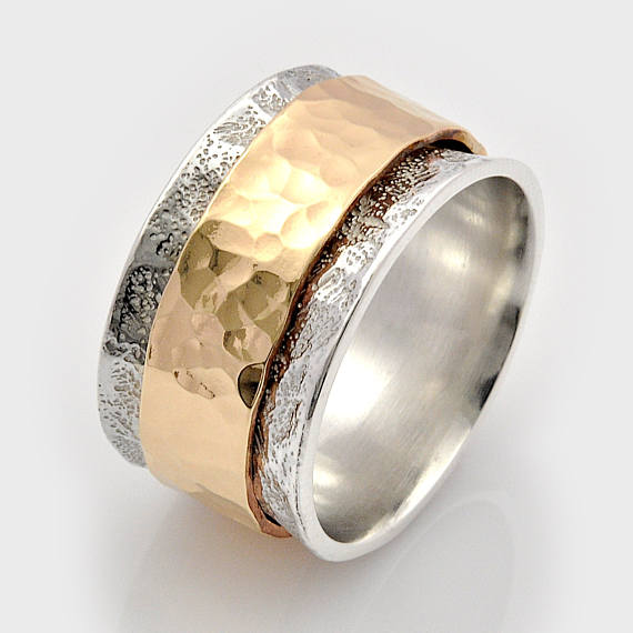 Mariage - Spinning wedding, Swivel Gold ring, Israeli rings, Prayer ring, Spinnable ring, Rotating gold ring, Wide rotating ring, Organic worry ring