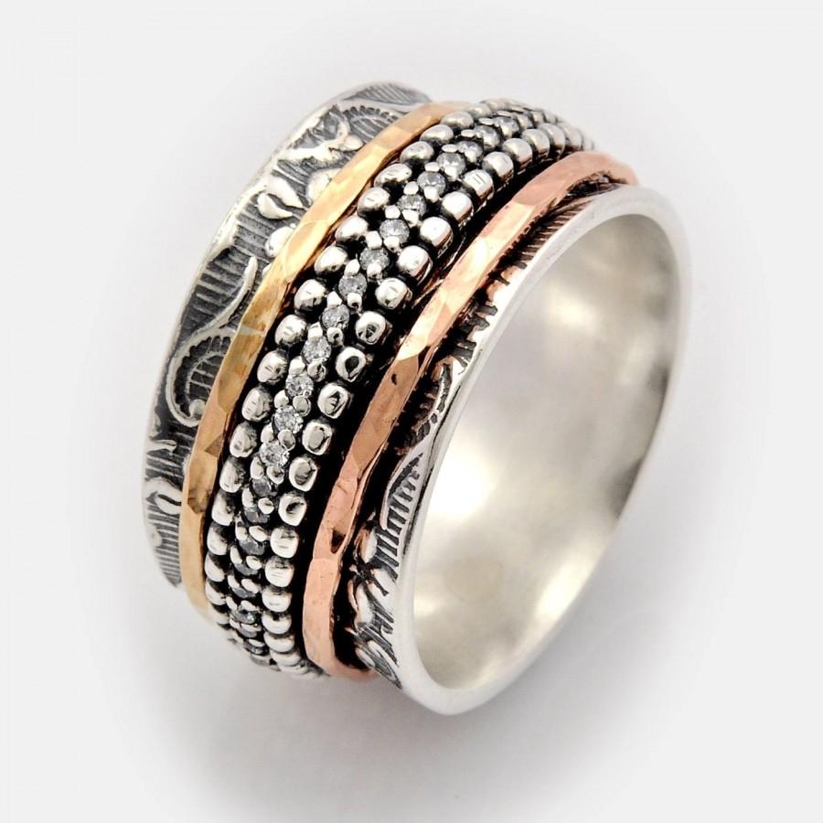 Hochzeit - Gemstone Spinner, Anxiety Prayer Ring, Birthstone Jewellery, gold and silver ring, Cubic Zirconia Spinner Ring, Meditation Ring