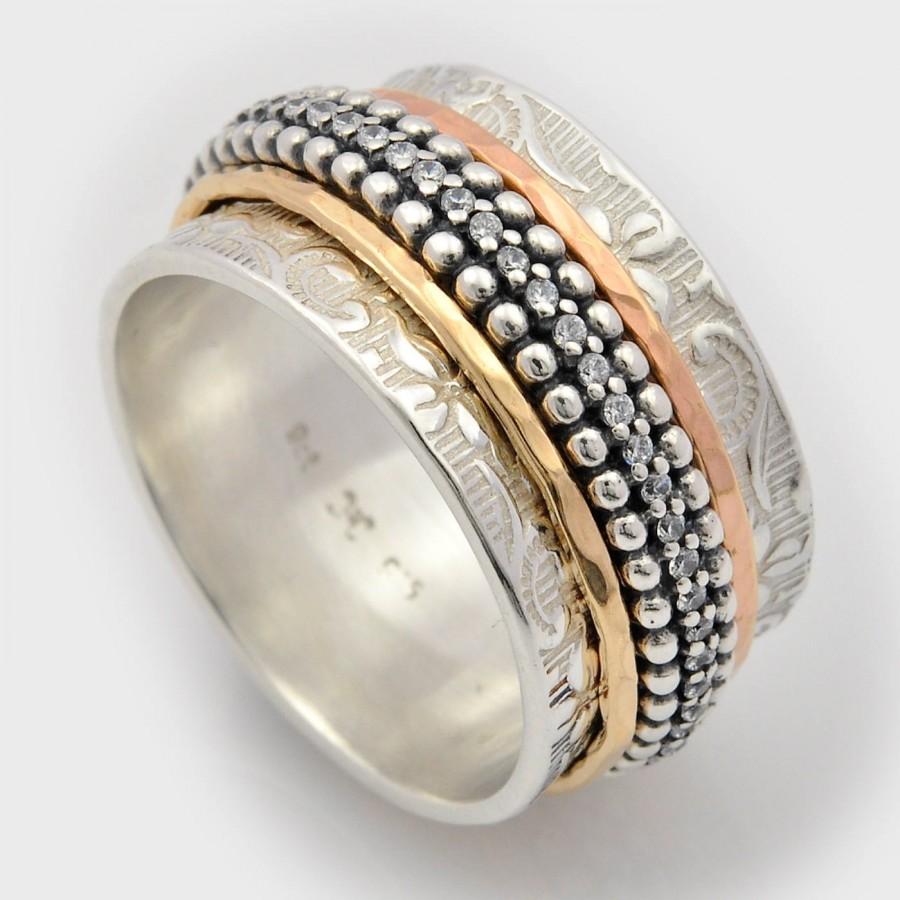 زفاف - Double Sided Spinning Ring, Unique Double Sided Ring, Silver Spinner Ring, Woodland ring, gold and silver ring for women, unique ring