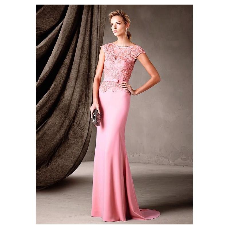 Hochzeit - Charming Tulle & Stretch Charmeuse Bateau Neckline Sheath Evening Dresses With Beaded Lace Appliques - overpinks.com