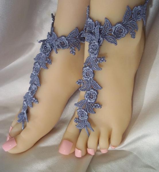 Hochzeit - Barefoot Sandals, Blue Lace Barefoot Sandals, Bottomless Sandals, Lace Foot Jewelry, Bridal Party Beach Sandals, Bridesmaid Barefoot Sandals, Blue Bridal Party Accessories, Blue Flower Barefoot Sandals