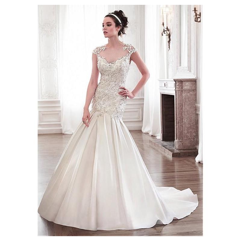 Hochzeit - Elegant Tulle & Satin Jewel Neckline Natural Waistline Mermaid Wedding Dress - overpinks.com
