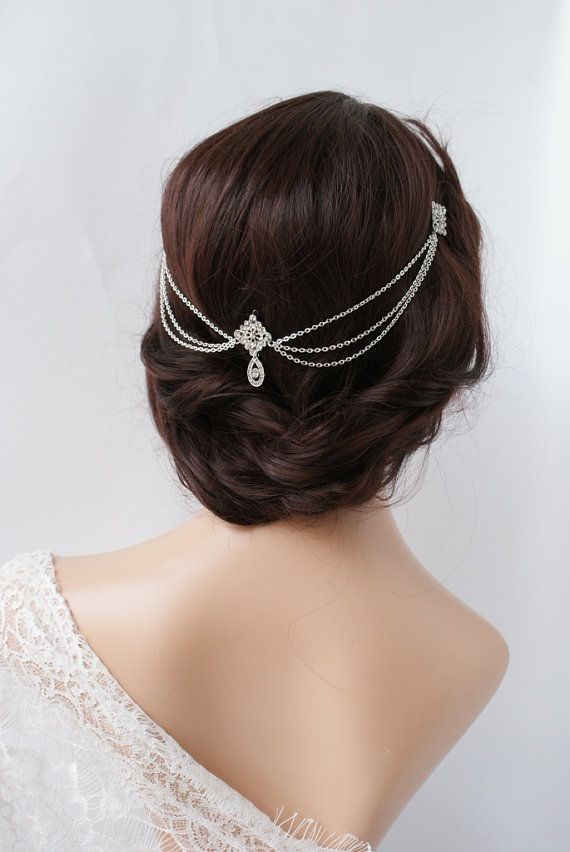Mariage - 1920s Wedding Headpiece With Swags - Vintage Bridal Headpiece - Hair Chain Style Accessory - 1920s Wedding Dress