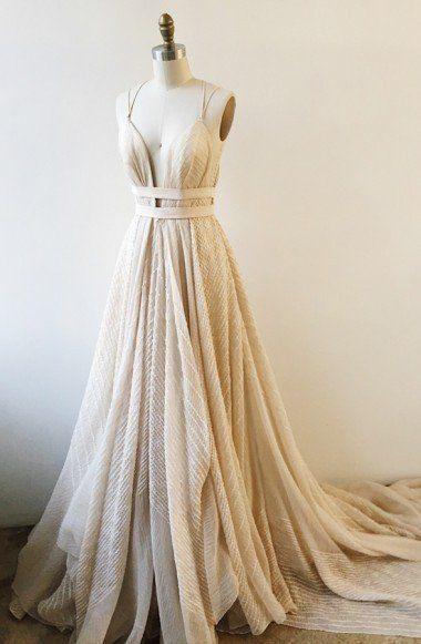 زفاف - A-Line Deep V-Neck Court Backless Lace Prom Dress With Sash TP0007