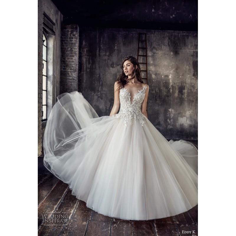 Mariage - Eddy K. CT199 2018  Chapel Train Sweet Ivory Raglan Sleeve Illusion Ball Gown Tulle Beading Hall Spring Wedding Gown - Top Design Dress Online Shop