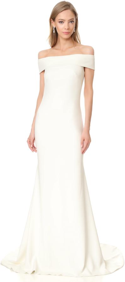 Mariage - Theia Off Shoulder Crepe Gown