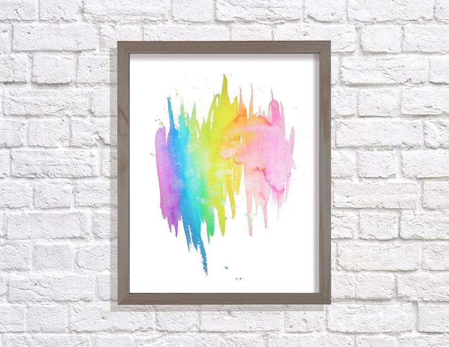 Hochzeit - Modern Abstract Wall Print, Watercolor decor,Rainbow watercolor art,Modern Decor, rainbow gift, rainbow blot,abstract painting, gift for her