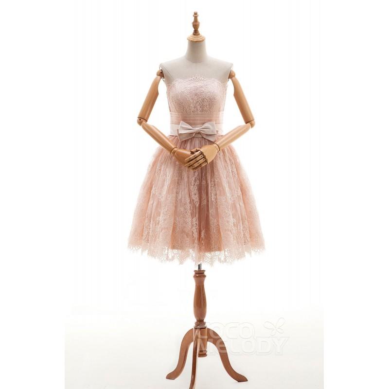 زفاف - Modern A-Line Strapless Natural Knee Length Lace Veiled Rose Sleeveless Zipper Homecoming Dresses with Bowknot and Sashes - Top Designer Wedding Online-Shop
