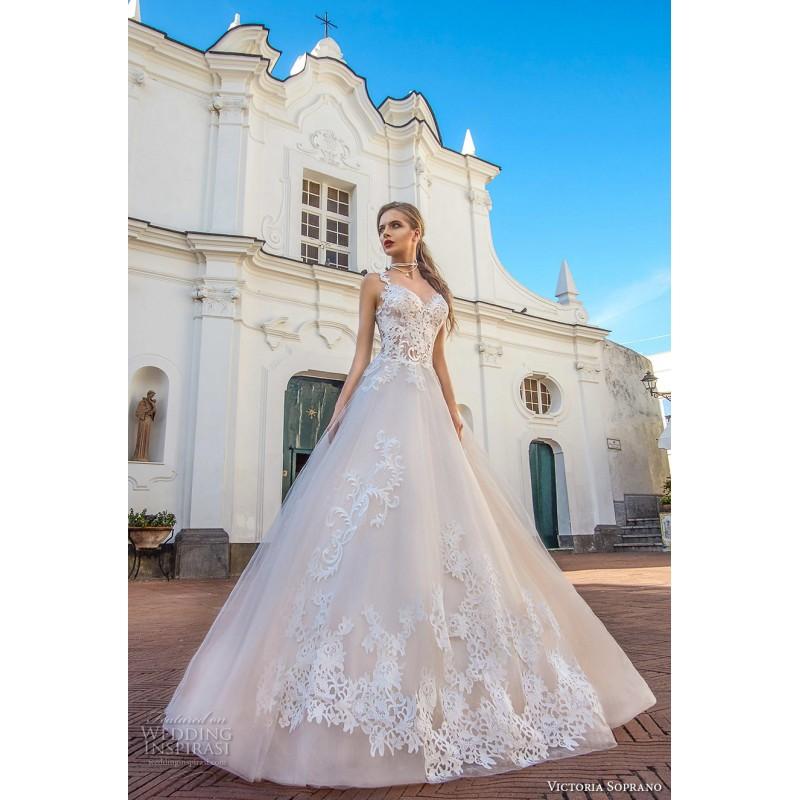 زفاف - Victoria Soprano 2017 Janini 12118 Chapel Train Pink Spaghetti Straps Ball Gown Sleeveless Tulle Embroidery Dress For Bride - Top Design Dress Online Shop