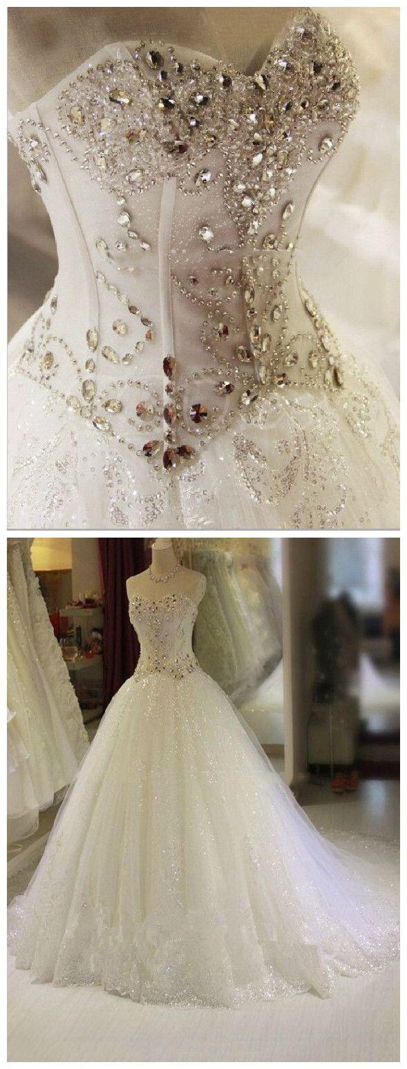 Свадьба - A-Line Sequined Tulle Beading Crystal Wedding Gown Appliques Mermaid Floor-Length Wedding Dress Bridal Dresses Bridal Gowns From Olesa Wedding Shop