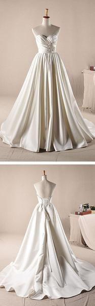 Mariage - Vantage Ivory Sweetheart Long A-line Simple Design Wedding Party Dresses