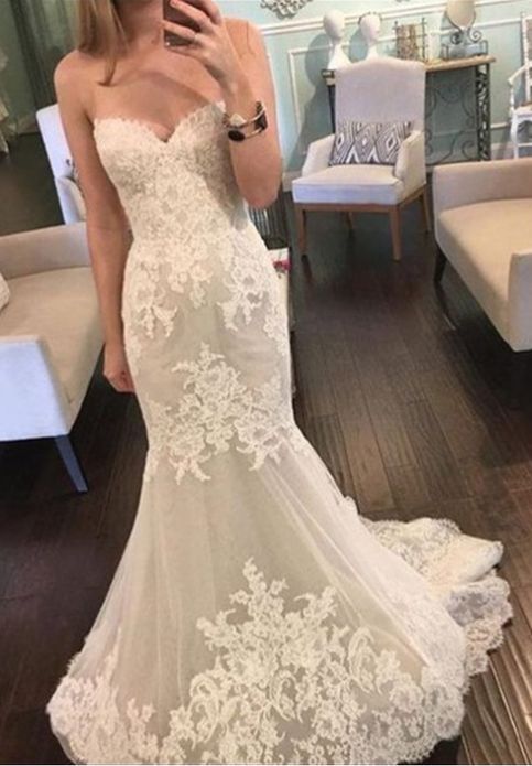 Wedding - Beautiful Sweetheart Lace Wedding Dresses Mermaid Tulle Sheer Skirt Wedding Dress Wedding Gowns Bridal Dress