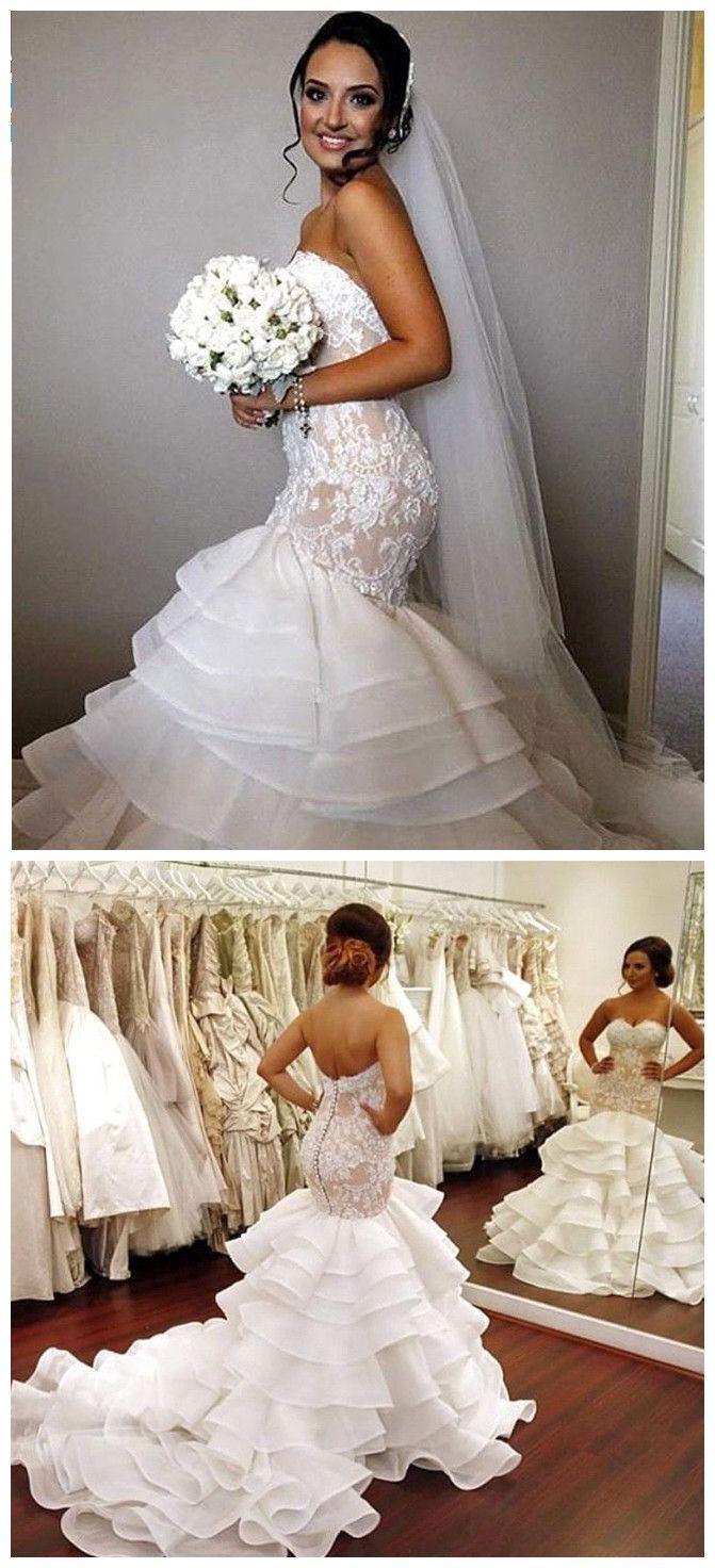 Свадьба - Stunning Sweetheart Mermaid Lace Wedding Dress Ruffles Layered Bridal Dresses Wedding Party Dresses From Olesa Wedding Shop