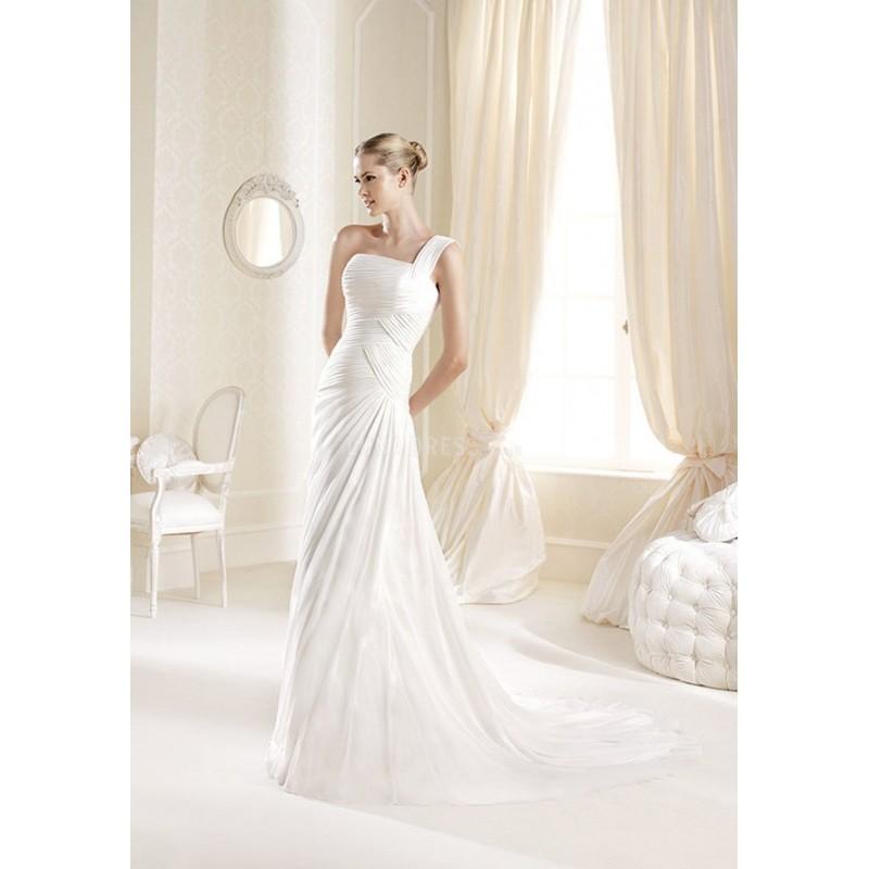 Hochzeit - Elegant Sheath/ Column Chiffon Floor Length One Shoulder Wedding Dress With Ruching - Compelling Wedding Dresses