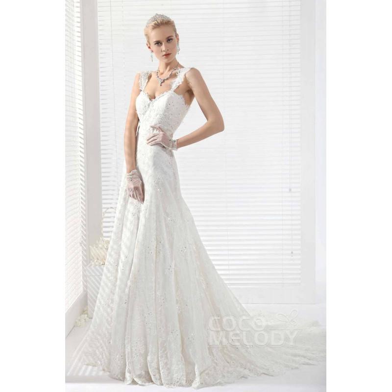 Свадьба - Dramatic A-Line Straps Chapel Train Lace Wedding Dress - Top Designer Wedding Online-Shop