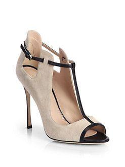 Mariage - Sergio Rossi-Suede & Leather T-Strap Pumps