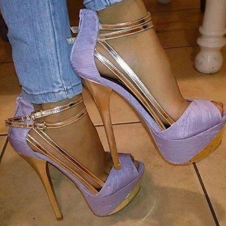 زفاف - Impressive Contrast Color PU Ankle Strap Platform Heels