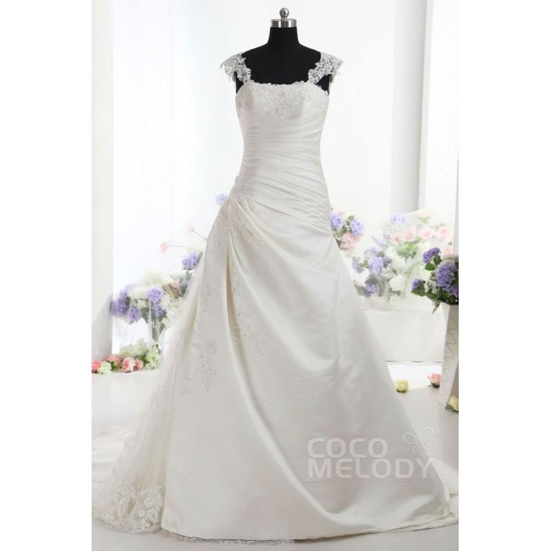 زفاف - Stylish A-Line Straps Court Train Taffeta Ivory Sleeveless Lace Up-Corset Wedding Dress with Pleating and Appliques CWLT14016 - Top Designer Wedding Online-Shop