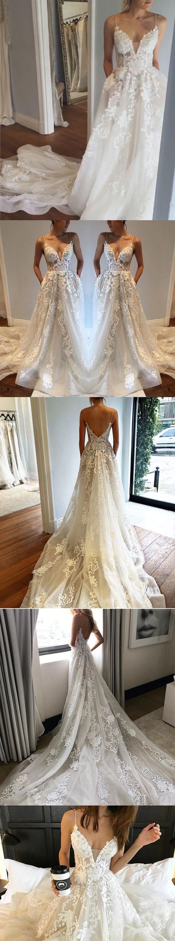 Mariage - Applique Sexy Online V Neck Ivory Fashion Long Prom Wedding Dresses, BG51501 - US0 / Picture Color