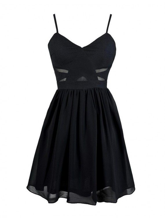 Wedding - A-Line Spaghetti Straps Sleeveless Black Short Homecoming Cocktail Dress With Pleats