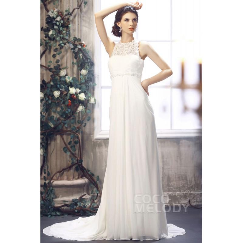 Mariage - Chic Sheath-Column Illusion Empire Court Train Chiffon Wedding Dress CWXT13016 - Top Designer Wedding Online-Shop