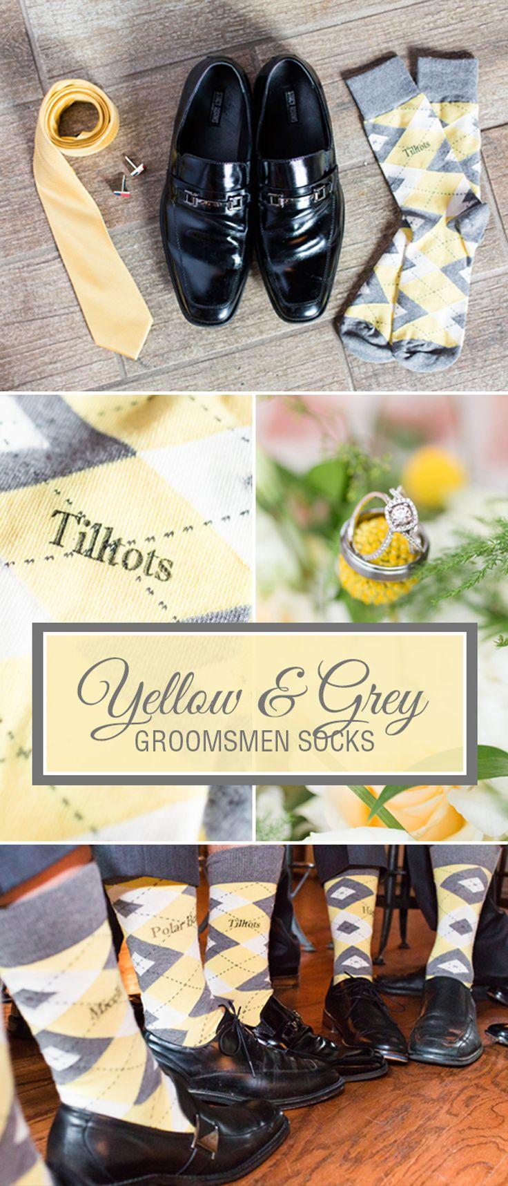زفاف - Sunbeam Yellow Gray Argyle Men’s Dress Socks - Statement Sockwear