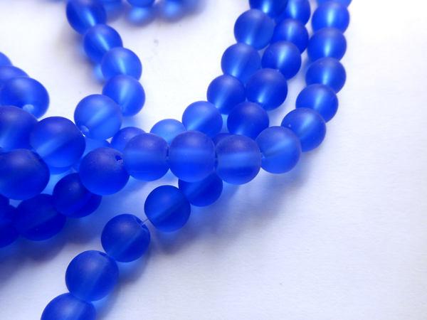 زفاف - 40 Blue Frosted Glass Beads - 25-19B
