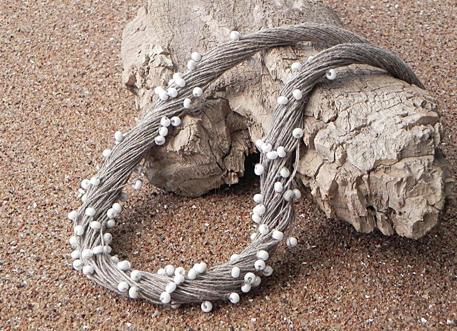 Wedding - Linen Cord Necklace Linen Fiber Necklace Linen Necklace Natural Linen Minimalist Jewelry Beach Jewelry Eco Style Jewelry Grey Necklace