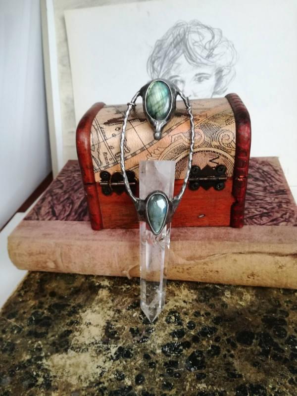 Mariage - Quartz Crystal Necklace, Labradorite Necklace, Quartz Pendant, shine Labradorite necklace, Long Quartz Necklace,Faceted Quartz Jewelry