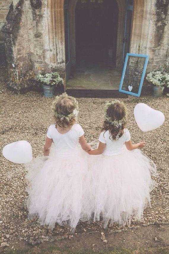 Mariage - Blush Pink - Flower Girl Tulle Skirt In Light Pink And Ivory - Sewn Long Length Tutu Skirt - Choose Your Size And Length - Weddings