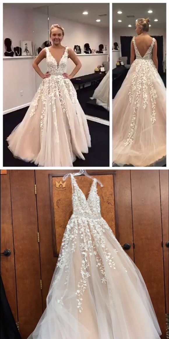 زفاف - Elegant A-line Long V-neck 2017 Pink Prom Dress Wedding Dress