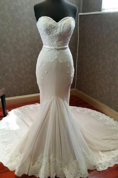 Hochzeit - Elegant Ivory Lace Tulle Sweetheart Mermaid Dress,floor-length Wedding Dresses