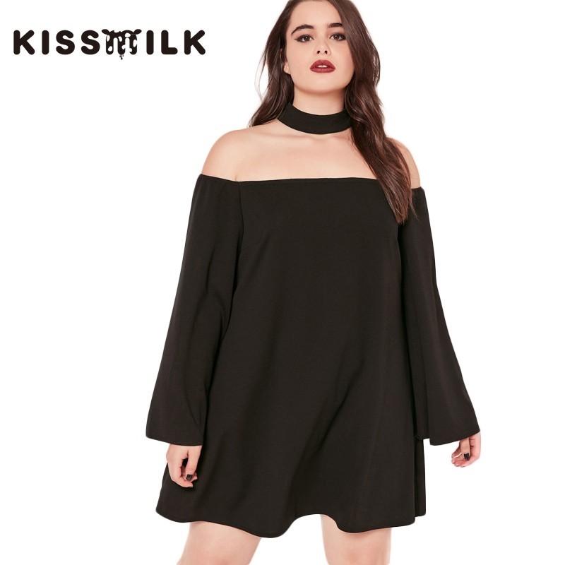 Mariage - Word shoulder Chiffon dress long-sleeved 2017 summer Plus Size women's clothing loose black jumpsuit short skirt - Bonny YZOZO Boutique Store