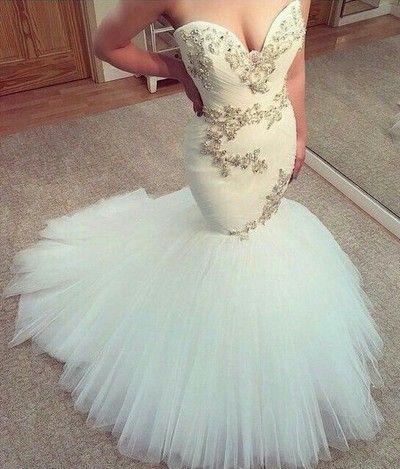 Wedding - Long Prom Dress,Mermaid Prom Dress,White Prom Dress,Prom Dress For Juniors,Cheap Prom Dress,Rhinestone Prom Dress,Tulle Prom Dress