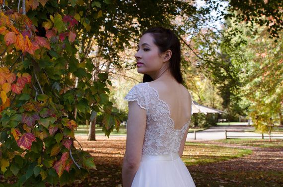 زفاف - Lace Wedding Dress, Wedding Dress, Bridal Gown, Cap Sleeve V-back Re-embroidered Lace With Tulle Skirt