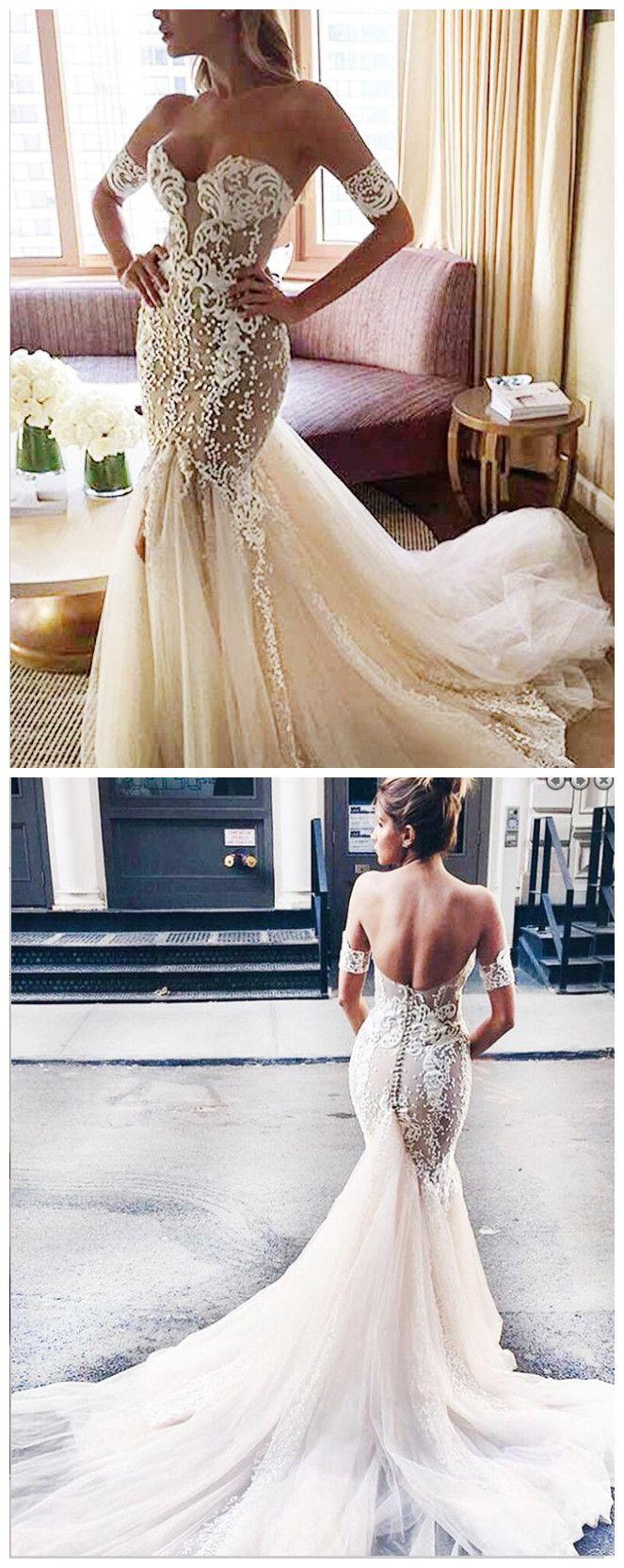 Свадьба - Stylish Sweetheart Watteau Train Mermaid Wedding Dress With White Lace From Olesa Wedding Shop