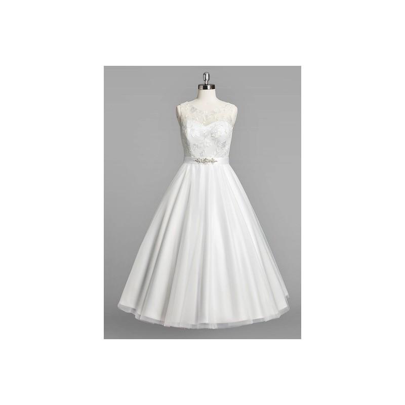 زفاف - Ivory Azazie Eleanore BG - Illusion Illusion Satin, Tulle And Lace Tea Length Dress - Cheap Gorgeous Bridesmaids Store