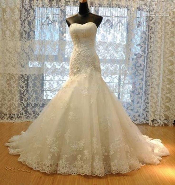 Свадьба - Details About Strapless Applique Mermaid Trumpet Wedding Dress Bridal Gown Size Custom 2-28