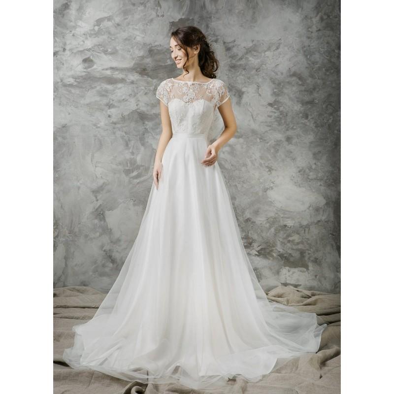 زفاف - Romantic sheer neckline wedding dress with layered fluffy skirt - Hand-made Beautiful Dresses