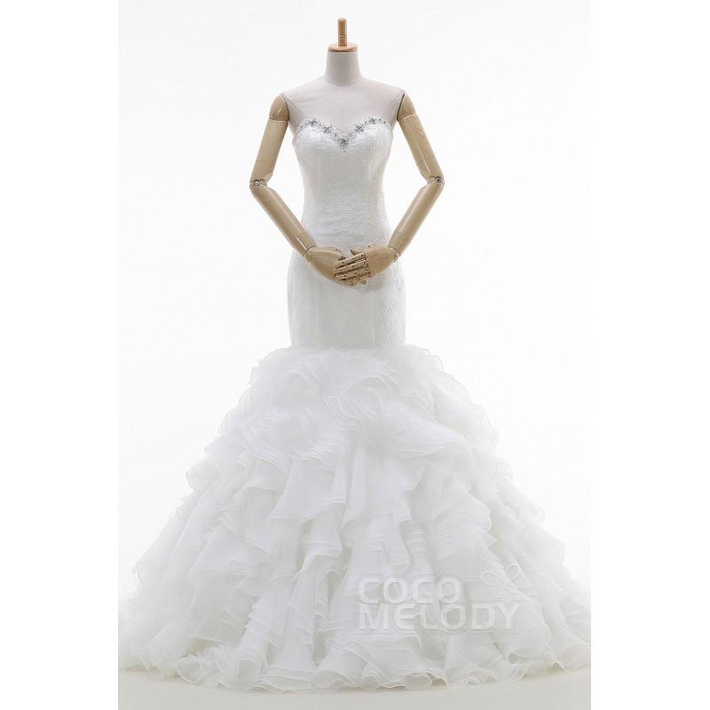 زفاف - Charming Trumpet-Mermaid Sweetheart Dropped Train Organza Ivory Lace Up-Corset Wedding Dress with Beading and Ruffles - Top Designer Wedding Online-Shop