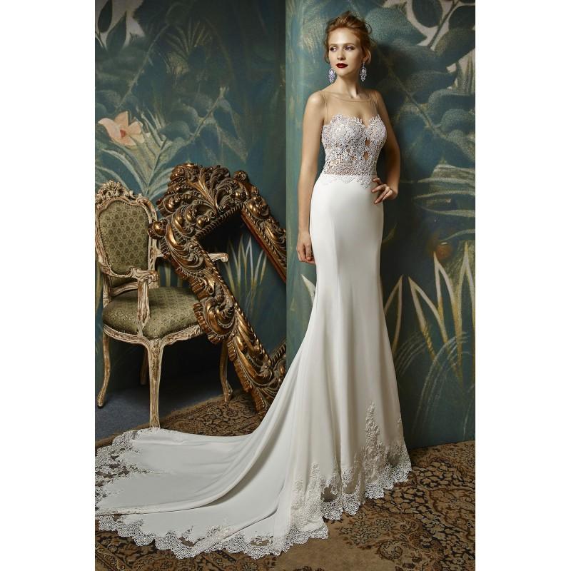 Hochzeit - Enzoani Junko by Blue by Enzoani - Ivory Georgette  Lace Illusion back  Low Back Floor Wedding Dresses - Bridesmaid Dress Online Shop