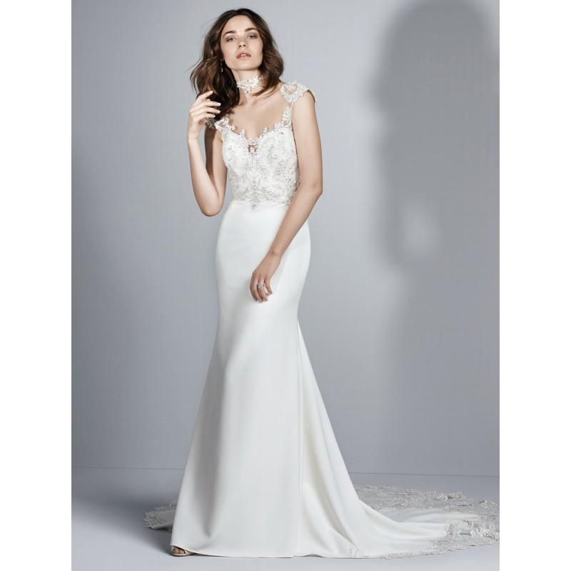 Mariage - Sottero and Midgley Fall/Winter 2017 Kai Cap Sleeves Open Back Sheath Ivory Chapel Train Illusion Satin Appliques Bridal Gown - Top Design Dress Online Shop